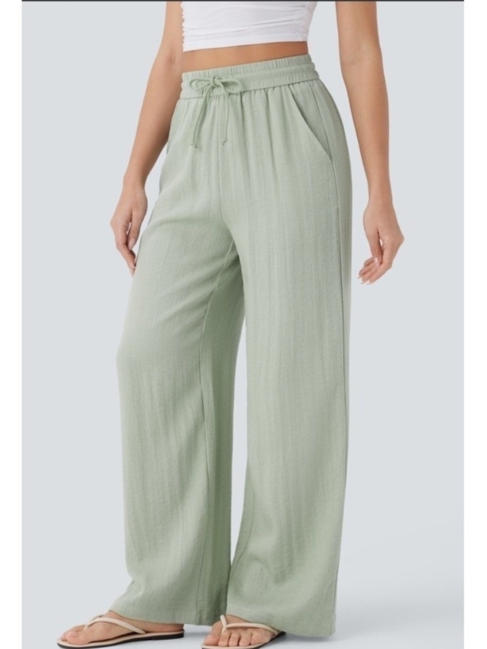 Halara linen Wide Leg Drawstring Pants in Green - regular length